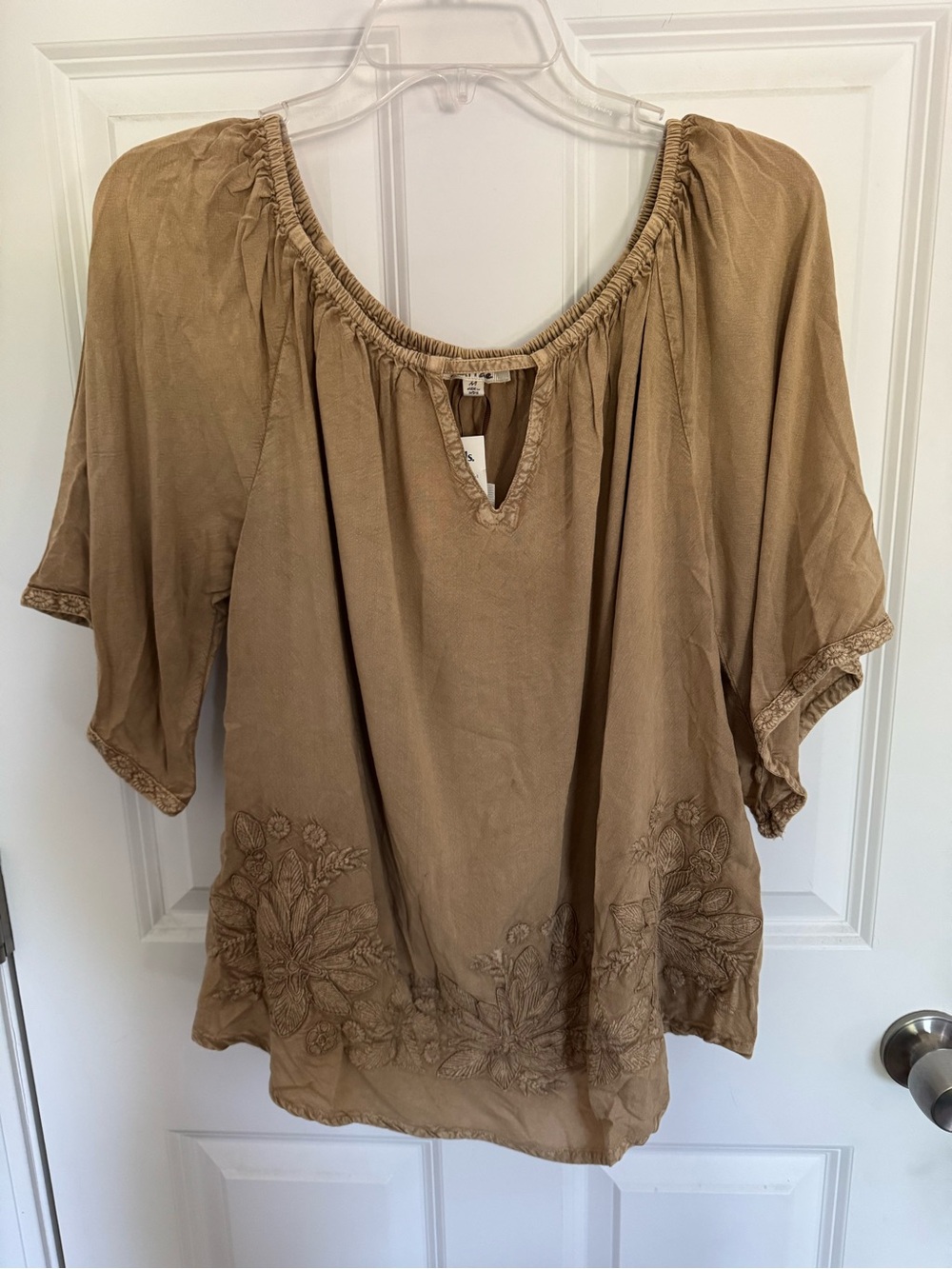 NWT DITA Tan Embroidered Peasant Tunic Top